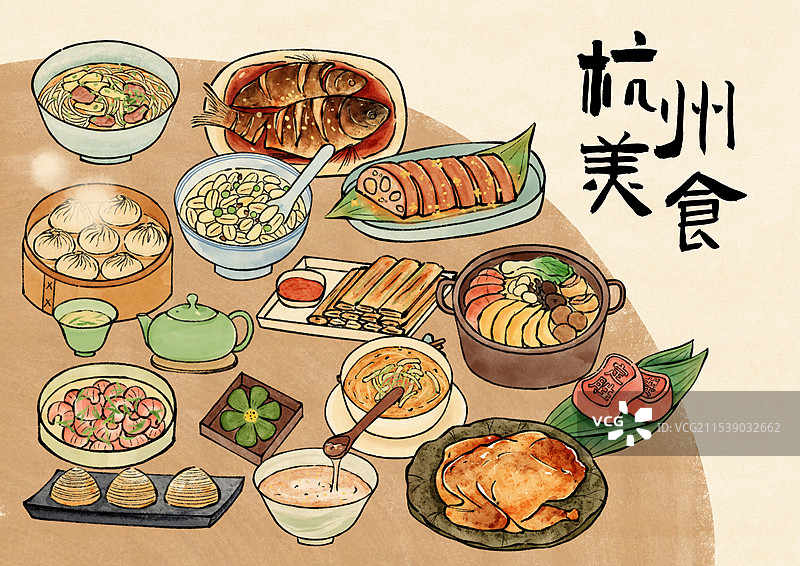 国风杭州美食插画图片素材