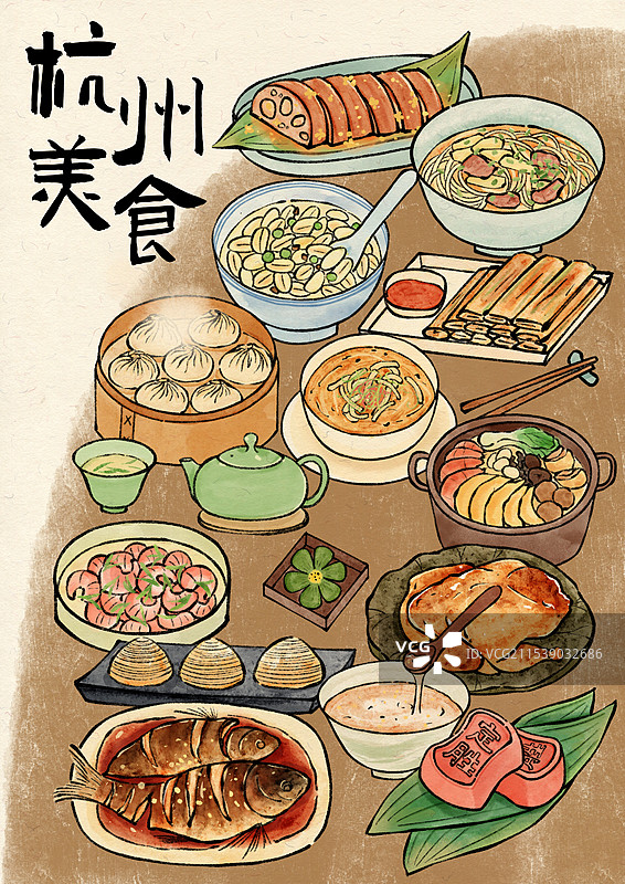 国风杭州美食插画图片素材