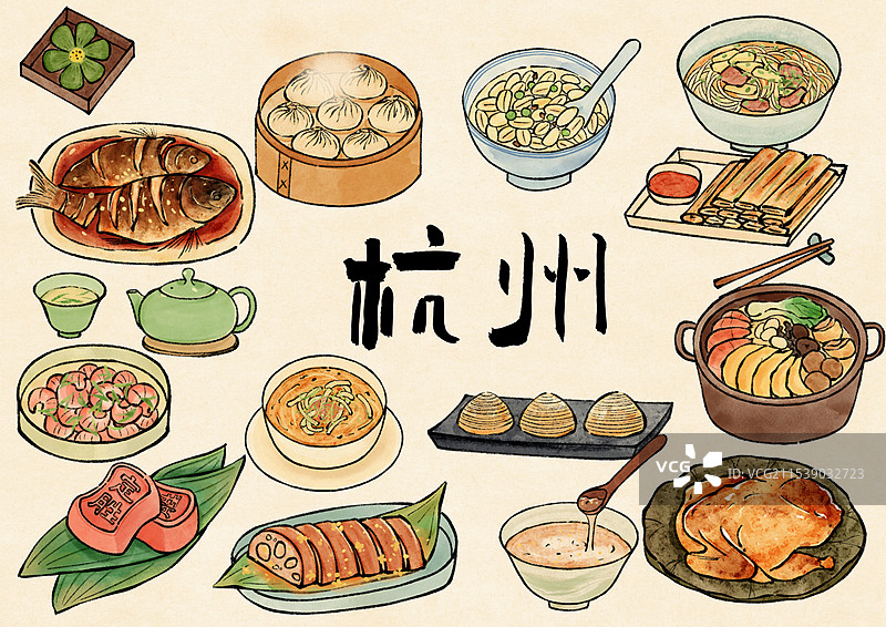 国风杭州美食插画图片素材