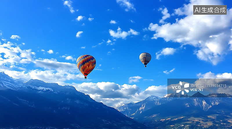 【AI数字艺术】天空中的热气球旅行旅游图片素材