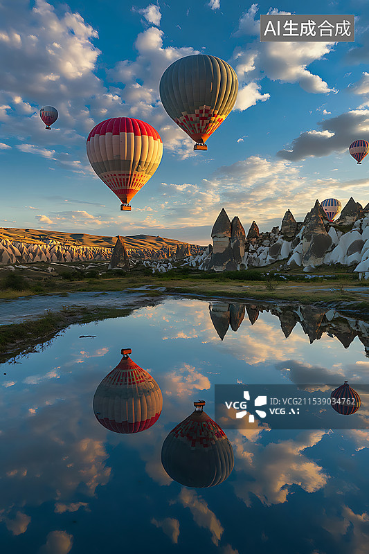 【AI数字艺术】天空中的热气球旅行旅游图片素材