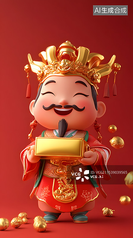 【AI数字艺术】国潮风立体春节新年财神爷图片素材
