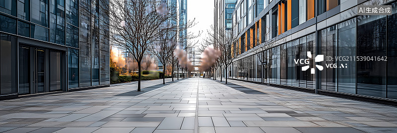 【AI数字艺术】铺设地砖的城市步行街图片素材