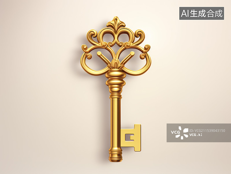 【AI数字艺术】金色复古钥匙开启希望之门图片素材