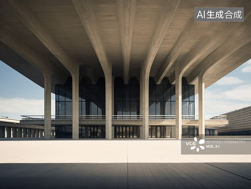 【AI数字艺术】水泥建筑的几何线条，现代建筑的简洁美学图片素材