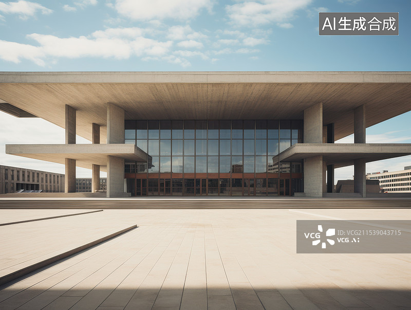 【AI数字艺术】水泥建筑的几何线条，现代建筑的简洁美学图片素材