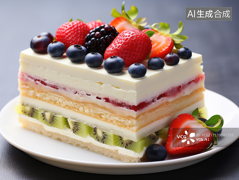 【AI数字艺术】多层水果奶油蛋糕，盛夏水果蛋糕图片素材