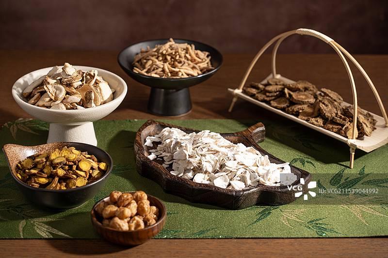 中医中药草药材中药材 姜半夏 木香 浙贝母 太子参 黄岑片 牡蛎 合集合照图片素材