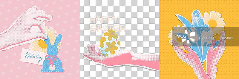 Y2K风格的时尚混合媒体拼贴作品，手部特写图片素材