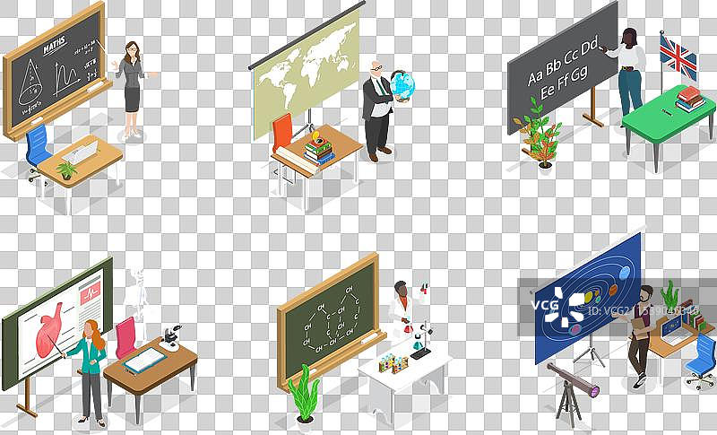 3D等距平面学校教师图集图片素材