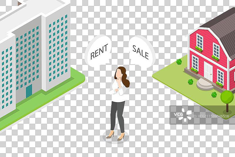 租赁与购买的3D等距平面图图片素材