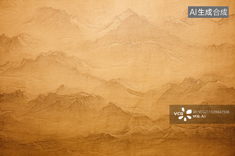【AI数字艺术】黄色陈旧牛皮纸上的山脉的素描简笔画图片素材