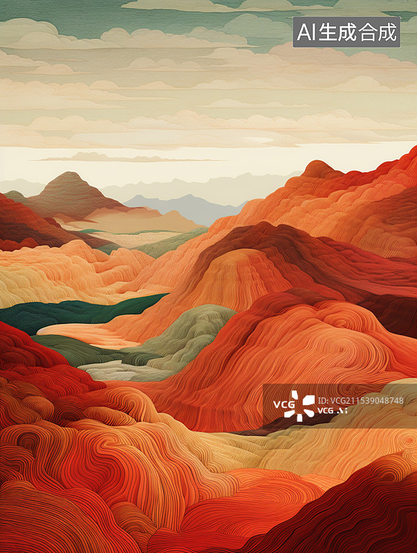 【AI数字艺术】抽象红色山脉沙丘自然风景图片素材