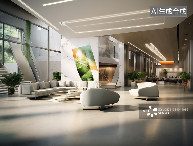 【AI数字艺术】现代化酒店大厅公司前台接待图片素材