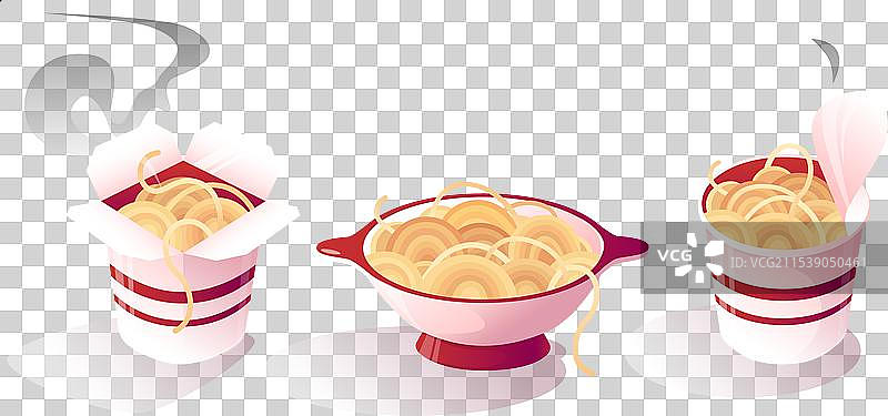 热腾腾的即食面在纸盒和杯子里图片素材