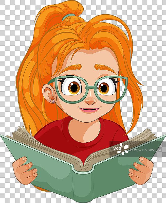 一个女孩专注地阅读一本书图片素材