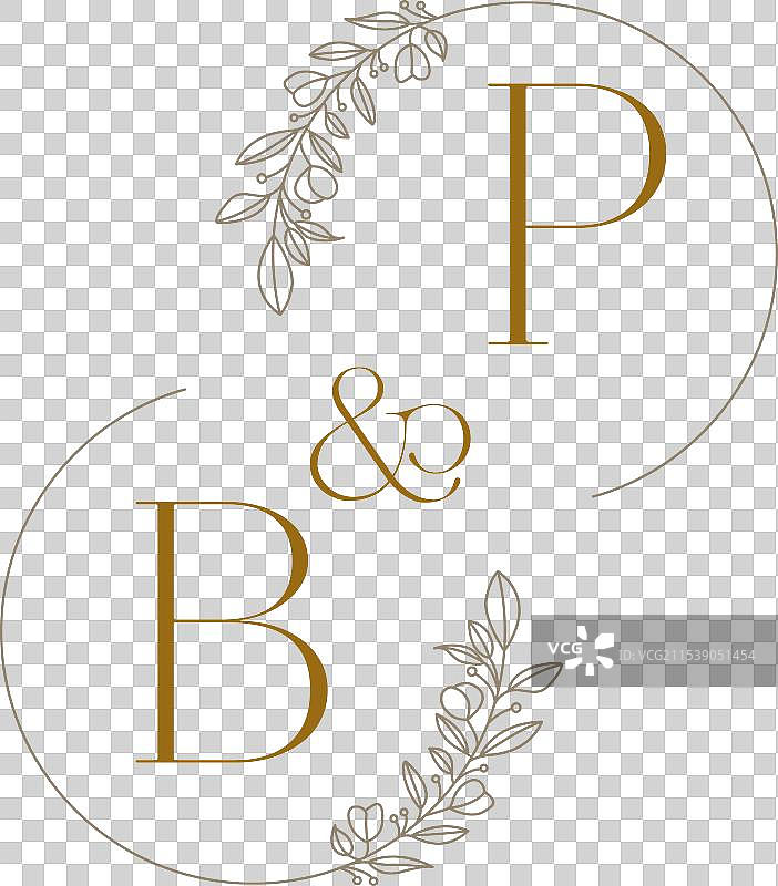 婚礼单字母徽标设计，包含BP字母组合图片素材