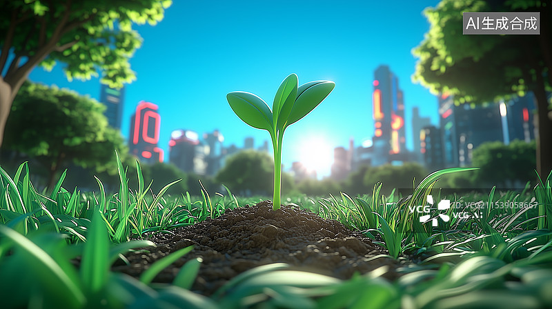 【AI数字艺术】小绿芽的高角度镜头图片素材