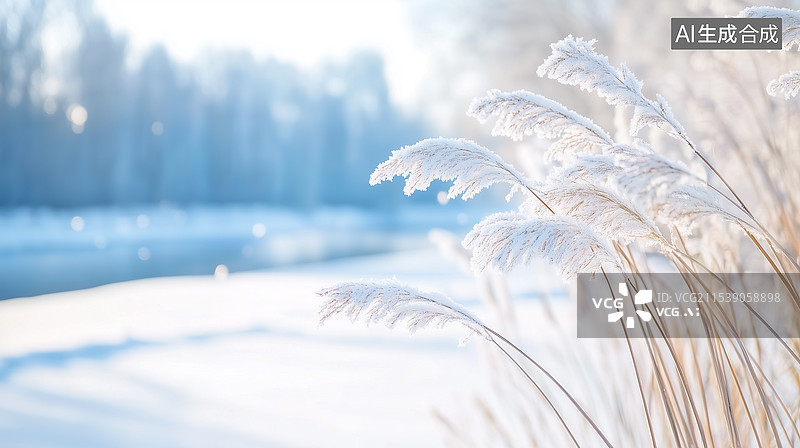 【AI数字艺术】冰雪凝结的芦苇图片素材