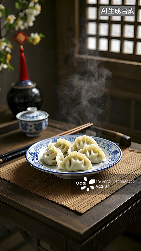 【AI数字艺术】冬至春节吃饺子插画图片素材