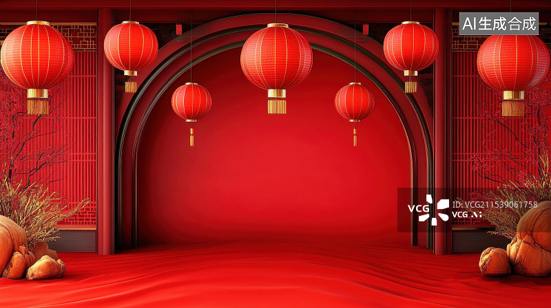 【AI数字艺术】中国风红色墙面质感背景图片素材