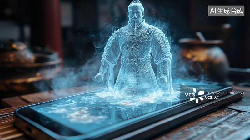 【AI数字艺术】现代风格的兵马俑蓝色背景图片素材