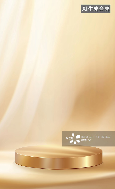【AI数字艺术】3D金色发光圆形电商产品展台图片素材