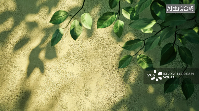 【AI数字艺术】墙角绿色树叶光影背景图片素材