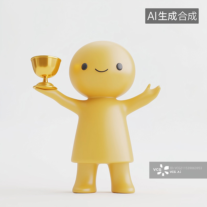 【AI数字艺术】3D卡通获奖奖杯金色人元素图片素材
