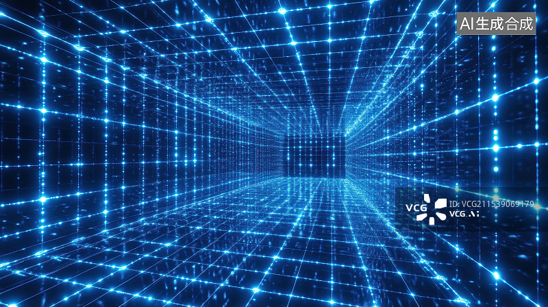 【AI数字艺术】蓝色虚拟数字空间科技背景图片素材