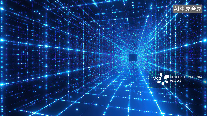 【AI数字艺术】蓝色虚拟数字空间科技背景图片素材
