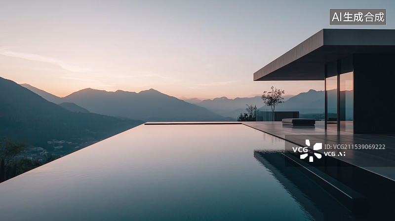【AI数字艺术】湖光山色别墅风景图片素材