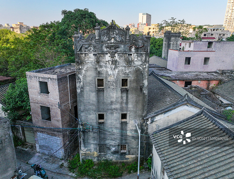 广东省深圳市龙岗区楼吓南炮楼院航拍图片素材