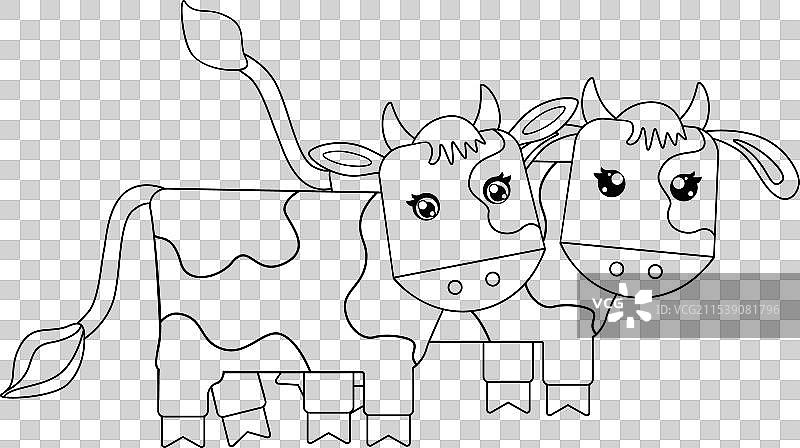 一对可爱的小牛 - 线条风格图片素材