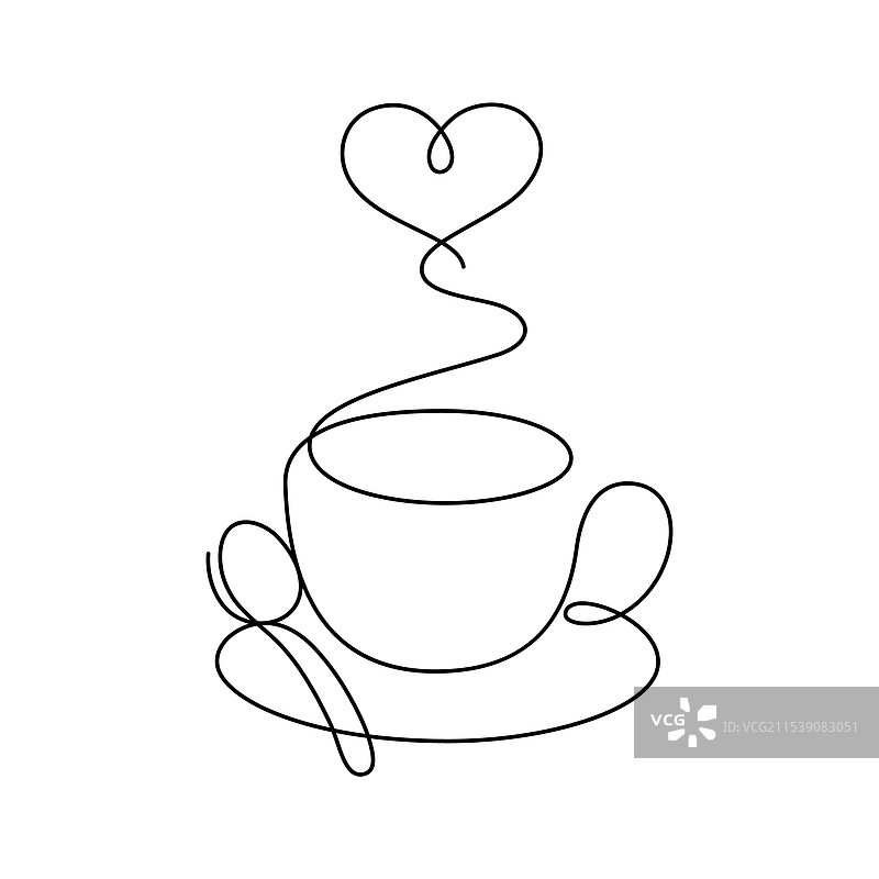 咖啡杯和心形蒸汽的细线图案图片素材