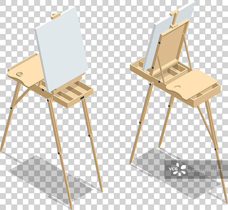 孤立的木制画架上的等距干净画布图片素材