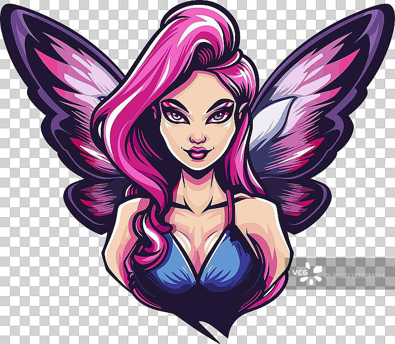 美丽女孩与仙女翅膀的电子竞技标志图片素材