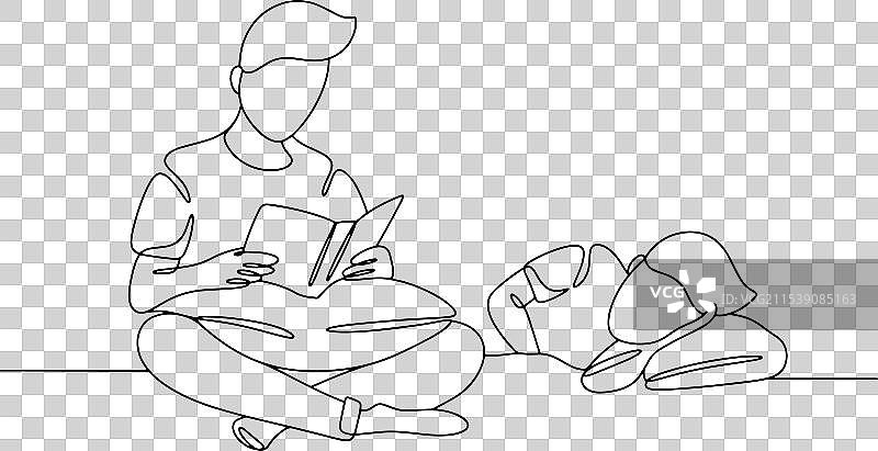 爸爸和儿子阅读童话书的梦境图片素材