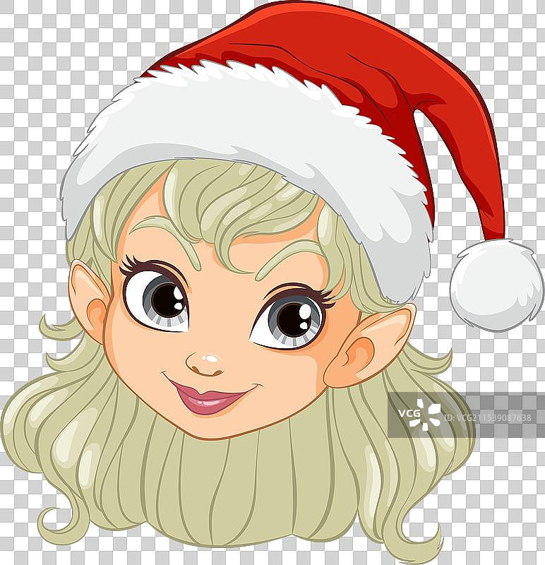 微笑的精灵女孩戴着圣诞老人帽图片素材
