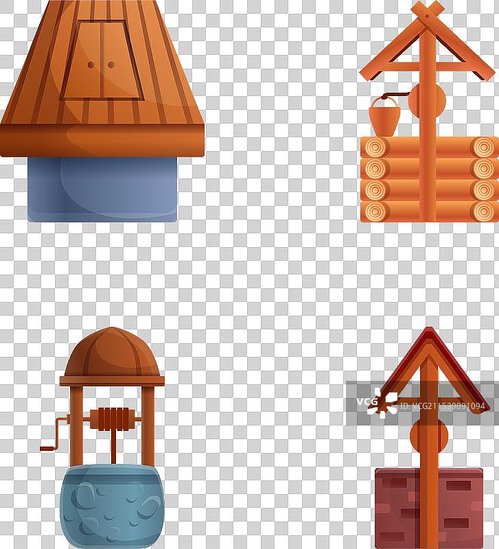 卡通风格的木头和石头图标集合图片素材