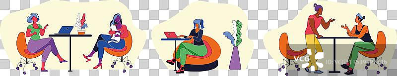 一组人在明亮的办公室里工作图片素材