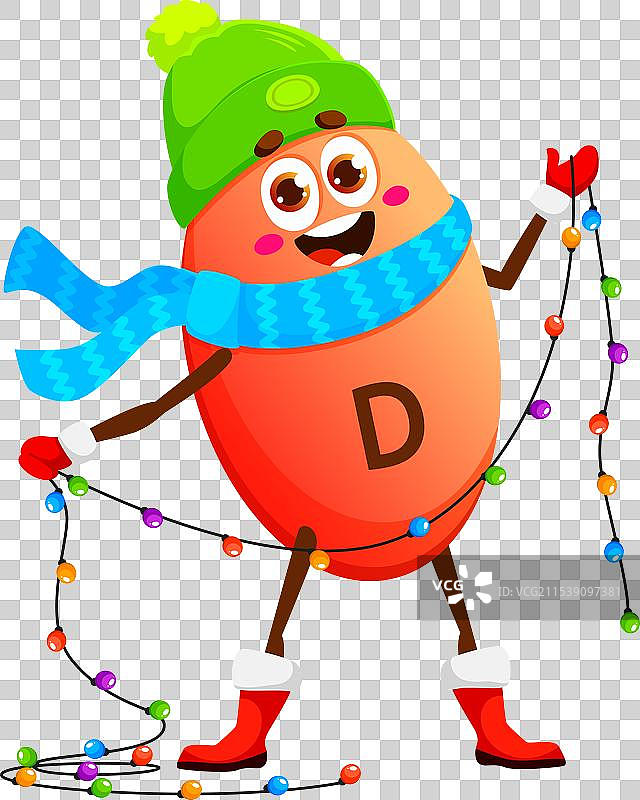 卡通维生素D与圣诞灯饰花环图片素材