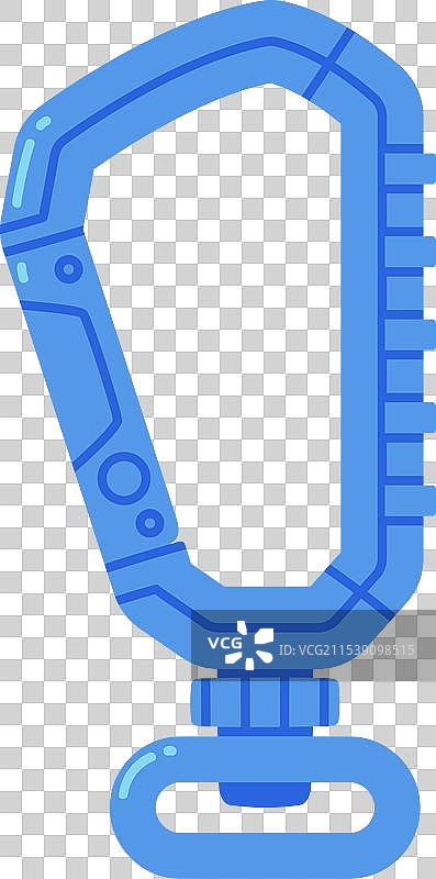 蓝色登山扣或卡宾钩作为夹子和锁扣图片素材