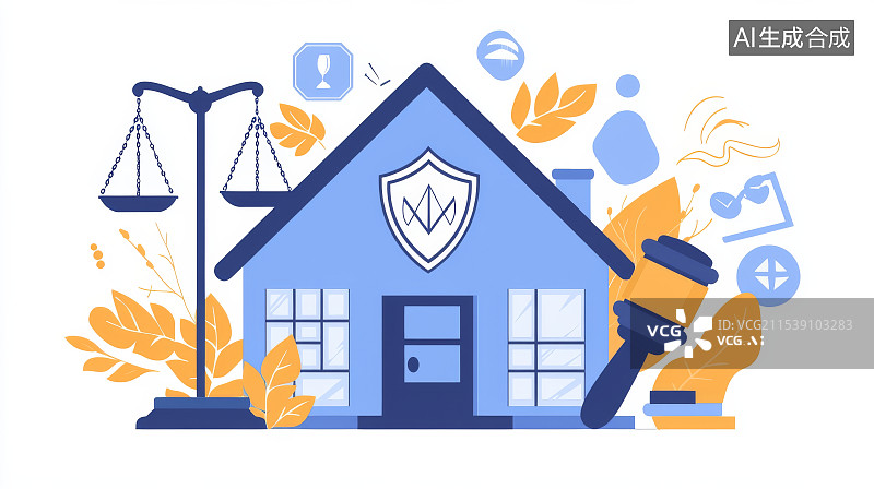 【AI数字艺术】房屋保险与法律保障插画图片素材