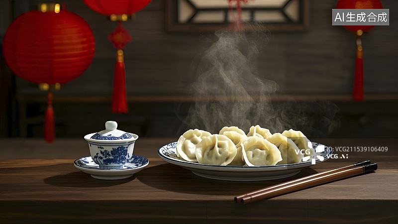 【AI数字艺术】冬至春节吃饺子插画图片素材