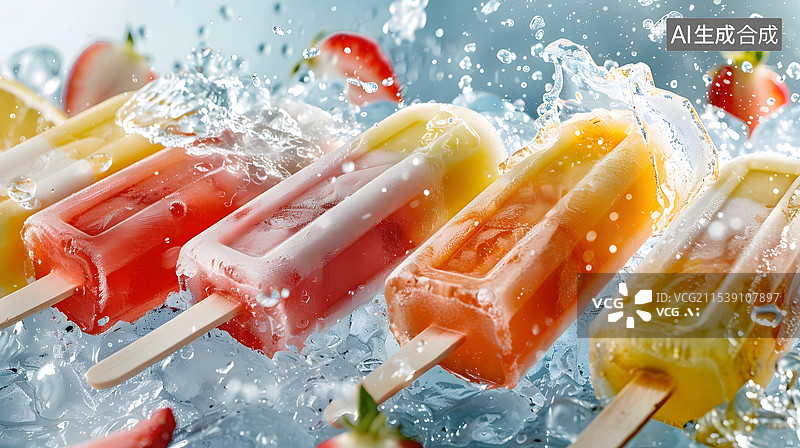 【AI数字艺术】夏日水果冰棍雪糕清爽解暑图片素材