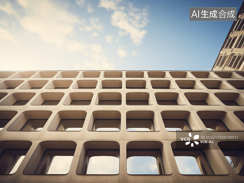 【AI数字艺术】水泥建筑的几何线条，现代建筑的简洁美学图片素材