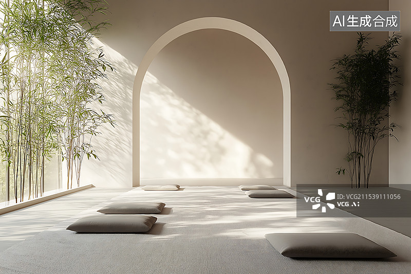 【AI数字艺术】治愈的休闲瑜伽，冥想独处空间图片素材
