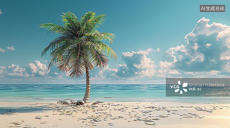 【AI数字艺术】热带海滩上的椰子树 棕榈树图片素材