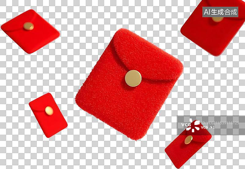 【AI数字艺术】3d毛绒质感节日红色红包图片素材